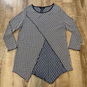 Ali Miles Textured Tunic Top Blouse L 3/4 Sleeve Scoop Lagenlook Asymmetric Hem